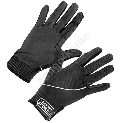 Sportowe rękawiczki do jazdy konnej na lato, touch screen na palcu wskazującym. Kolor czarny.