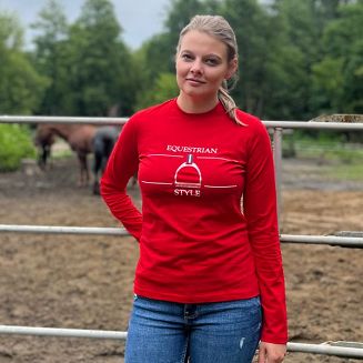 Bluzka jeździecka, damska HKM Equine Sports, Style Jesień - Zima 2022/23 - kolor czerwony - red