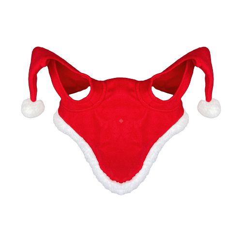 Świąteczne nauszniki dla konia Y z pomponam, czerwone /  25350