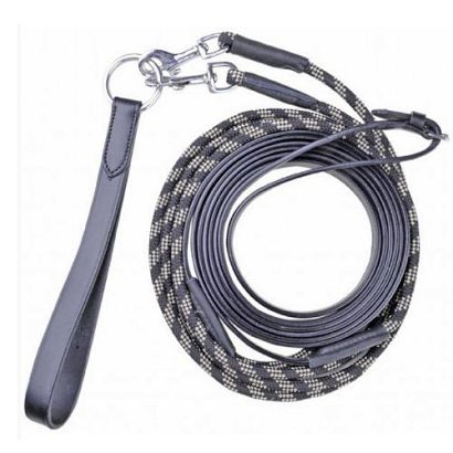 Czarna wodza skórzano - sznurkowa HKM /  4153 k