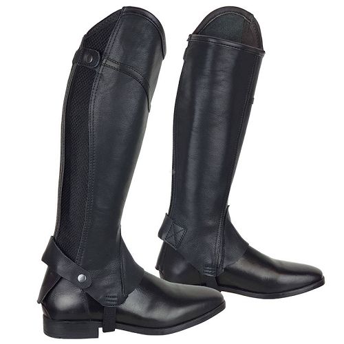 Leather Riding Chaps Y Rival with Elastic Insert, Black / 130413