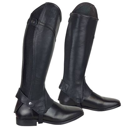 Leather Riding Chaps Y Rival with Elastic Insert, Black / 130413