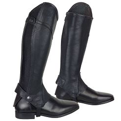 Leather Riding Chaps Y Rival with Elastic Insert, Black / 130413