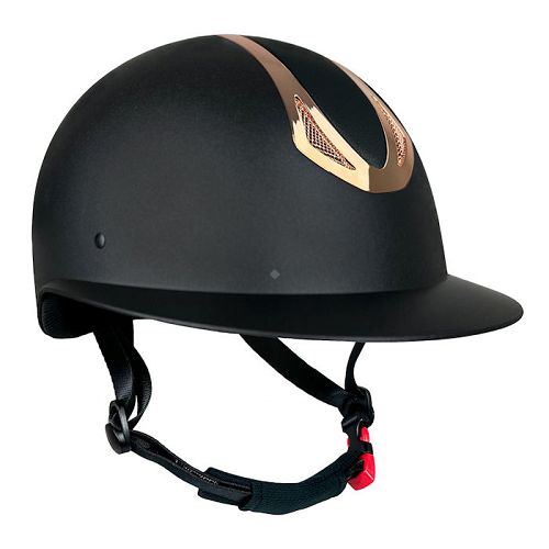 Kask jeździecki Amethyst, czarny, ramka - różowe złoto /  atest EN 1384:2023