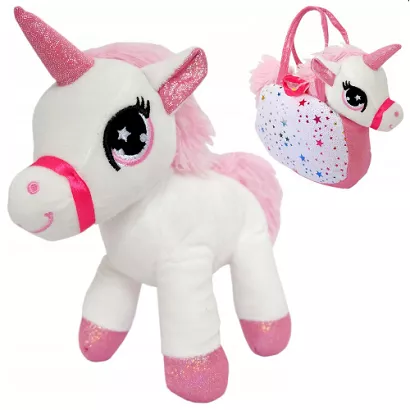 Plush unicorn in a bag