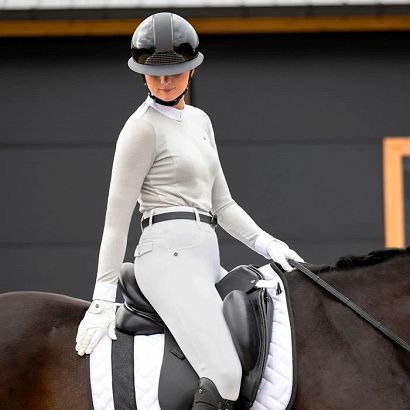 Bryczesy-leginsy konkursowe, damskie, zimowe QHP Juliet z pełnym silikonowym lejem, białe / 8809