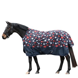 Turnout Rug HKM Norwich, Waterproof, No Filling, Navy and Stars / 14987 - 3