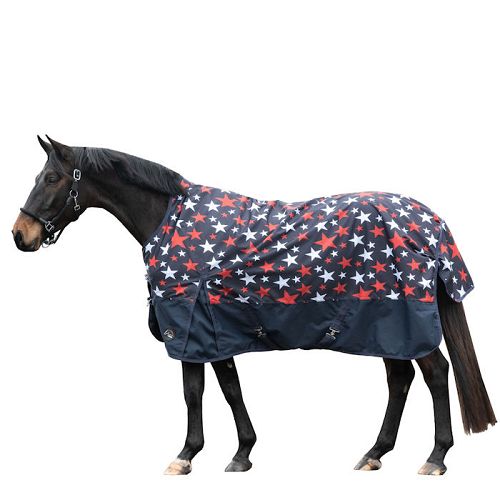 Turnout Rug HKM Norwich, Waterproof, No Filling, Navy and Stars / 14987