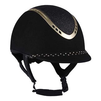 Kask jeździecki QHP GLITZ z atestem VG1 / 8374 Kolor czarny ze złotymi dodatkami - black and gold.
