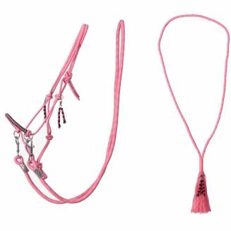 Komplet ogłowie bezwędzidłowe, linowe oraz lina balansowa QHP LIBERTY - flamingo pink