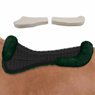 Podkładka korekcyjna pod siodło ujeżdżeniowe MATTES  z futra medycznego - czarna bawełna i futro zielone