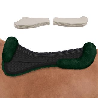Podkładka korekcyjna pod siodło ujeżdżeniowe MATTES  z futra medycznego - czarna bawełna i futro zielone