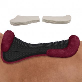 Podkładka korekcyjna pod siodło ujeżdżeniowe MATTES  z futra medycznego - czarna bawełna i futro burgundy
