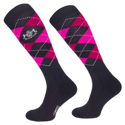  Equestrian Knee-High Socks Merino – black-burgundy-fuchsia / SJPW 02