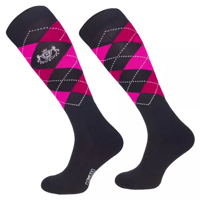  Equestrian Knee-High Socks Merino – black-burgundy-fuchsia / SJPW 02