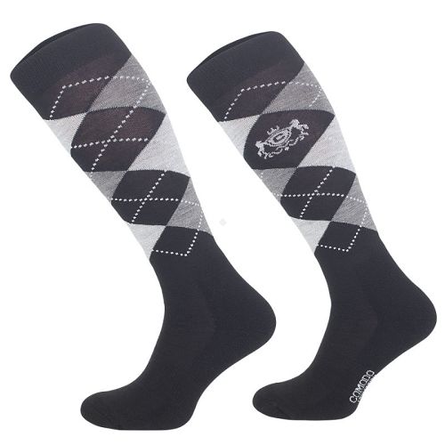  Equestrian Knee-High Socks Merino graphite-grey-white / SJPW 12
