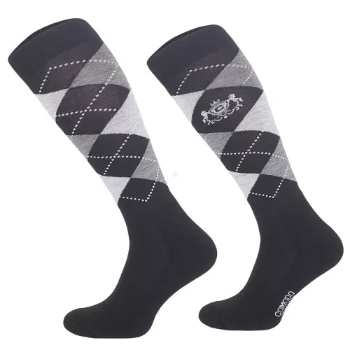 Equestrian Knee-High Socks Merino graphite-grey-white / SJPW 12