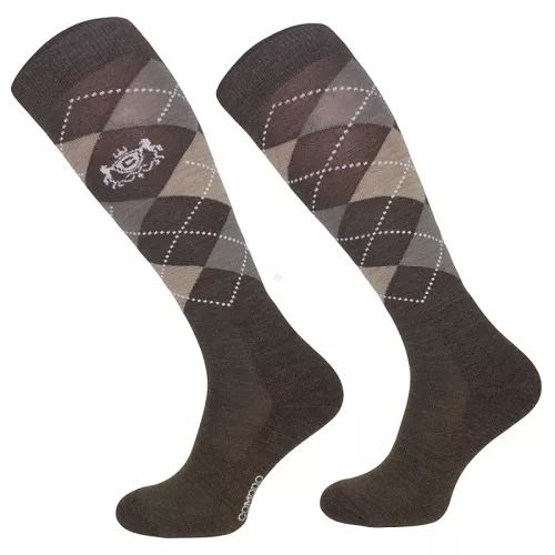  Equestrian Knee-High Socks Merino brown-grey-beige / SJPW 09