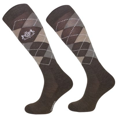  Equestrian Knee-High Socks Merino brown-grey-beige / SJPW 09