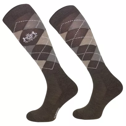  Equestrian Knee-High Socks Merino brown-grey-beige / SJPW 09