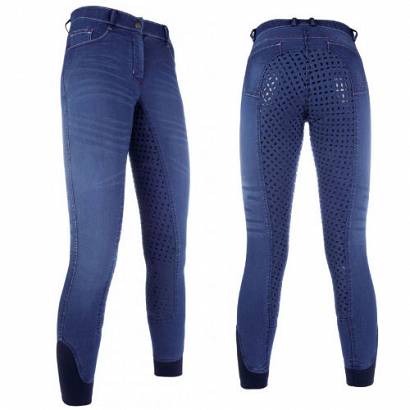 Bryczesy młodzieżowe HKM  Summer Denim Easy Jeans, z pełnym silikonowym lejem  / 11055