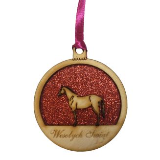 Drewniana bombka na choinkę z konikiem - kolor czerwony 