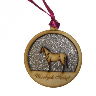 Wooden Christmas tree bauble with a horse