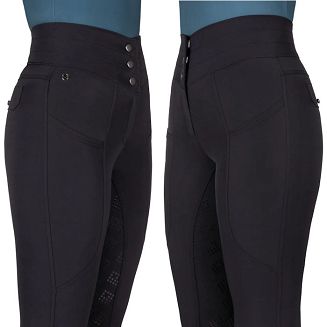 0 Bryczesy jeździeckie damskie QHP Micah, pełny silikonowy lej, czarne / 8846 - 2