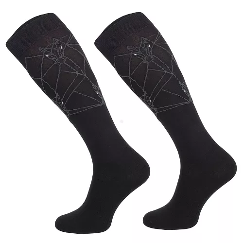 Equestrian functional knee-high socks GEOMETRIC HORSE Black/ SJF 15