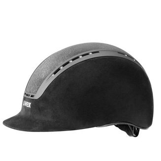 Profesjonalny i bezpieczny kask do jazdy konnej z ozdobnym, brokatowym panelem i kryształkami Swarovski. Kolor czarny.