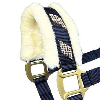 Halter for horses Tiffany lined with fur, navy blue - 2