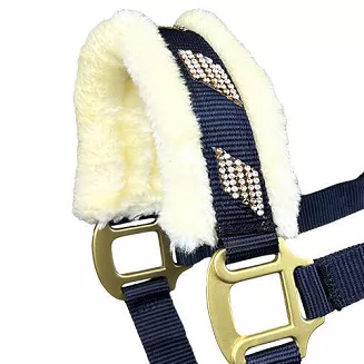 Halter for horses Tiffany lined with fur, navy blue - 2