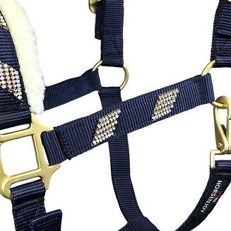 Halter for horses Tiffany lined with fur, navy blue - 4