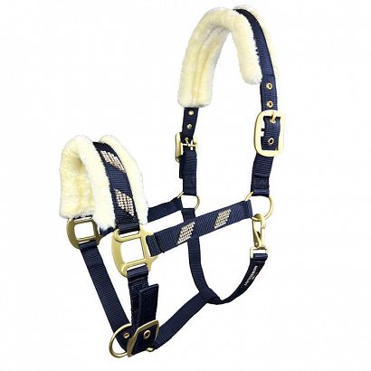 Halter for horses Tiffany lined with fur, navy blue