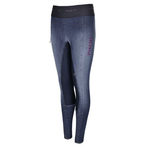 Bryczesy - leginsy młodzieżowe PIKEUR  IONA JEANS Grip Athleisure z pełnym silikonowym lejem  - blue jeans