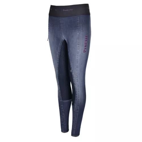 Bryczesy - leginsy młodzieżowe PIKEUR  IONA JEANS Grip Athleisure z pełnym silikonowym lejem  - blue jeans