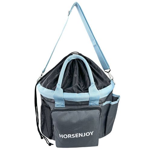 Grooming Accessories Bag HORSENJOY Large, Grey with Blue Tape