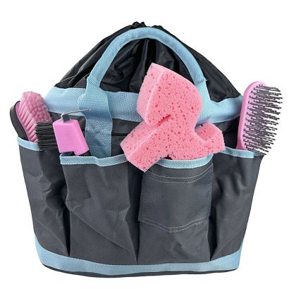 Grooming Accessories Bag HORSENJOY Large, Grey with Blue Tape