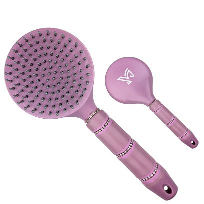 Mane and Tail Brush NELA round shape with handle, lilac.