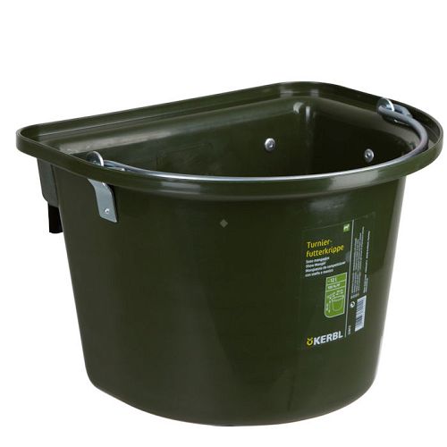 Plastic Feed Manger KERBL with Hanging Bracket and Hooks – Dark Green 12 l / 3280
