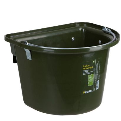 Plastic Feed Manger KERBL with Hanging Bracket and Hooks – Dark Green 12 l / 3280