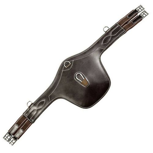 Soft leather girth HKM with belly guard, brown / 8032
