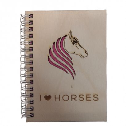 Notebook in a wooden frame with a horse with a 3D mane