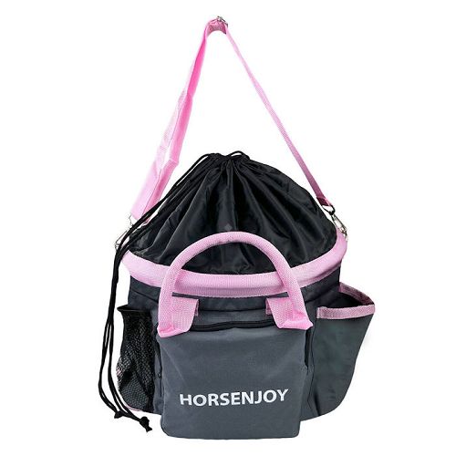Grooming Accessories Bag HORSENJOY Large, Grey with Pink Trim