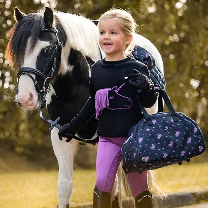 Helmet Bag QHP Lize – Black with Purple Unicorns / 5603