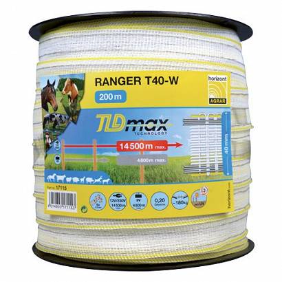 Electric fence HORIZONT ROLOS Ranger T40-W TLD,  200m x 20mm / 17115
