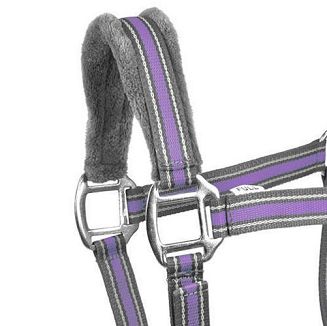 Kantar taśmowy z uwiązem Y Calipso podszyty futerkiem, popiel-lawenda / 0329 - 3