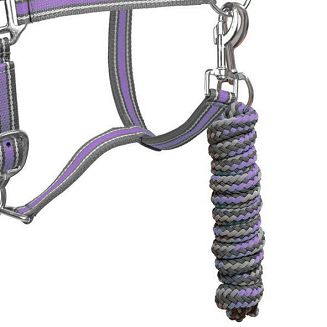 Kantar taśmowy z uwiązem Y Calipso podszyty futerkiem, popiel-lawenda / 0329 - 5