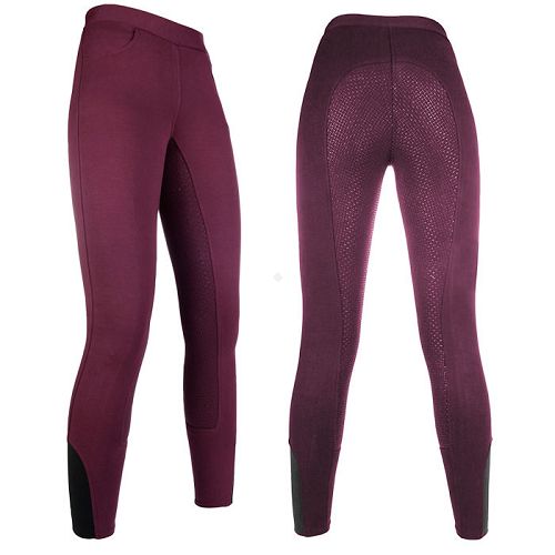 Bryczesy Legginsy jeździeckie, młodzieżowe HKM Yvi silikonowy pełny lej, Wine Red/ 11106