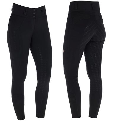 Bryczesy jeździeckie, damskie COVALLIERO High Waist pełny silikonowy lej, Black / 323190